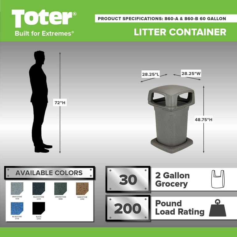 Toter 60 Gal. Park Trash Can with Lid - Walmart.com