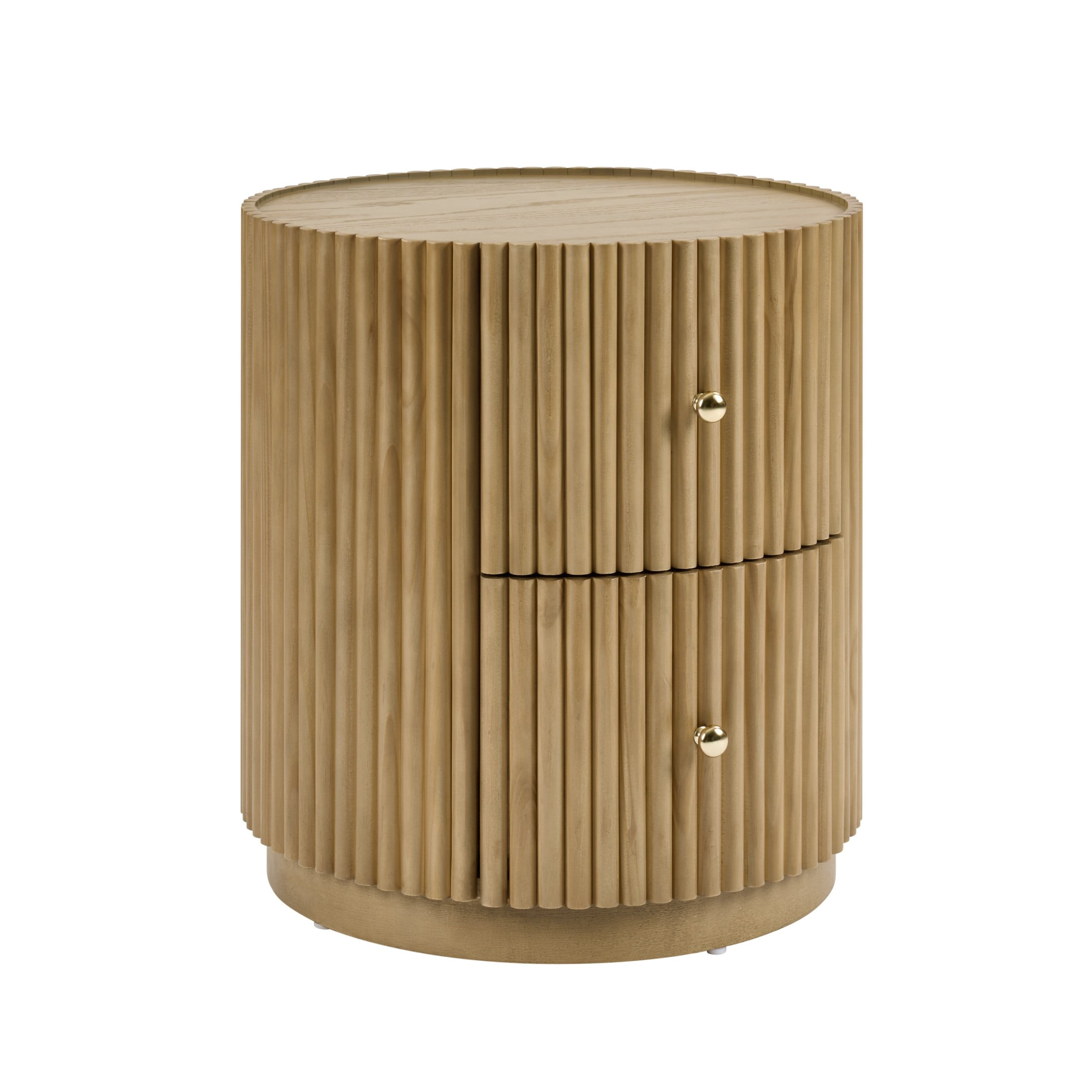 Christopher Knight Home Modern Round Fluted Side Table with Drawers, Tambour Wood Nightstand, Natural