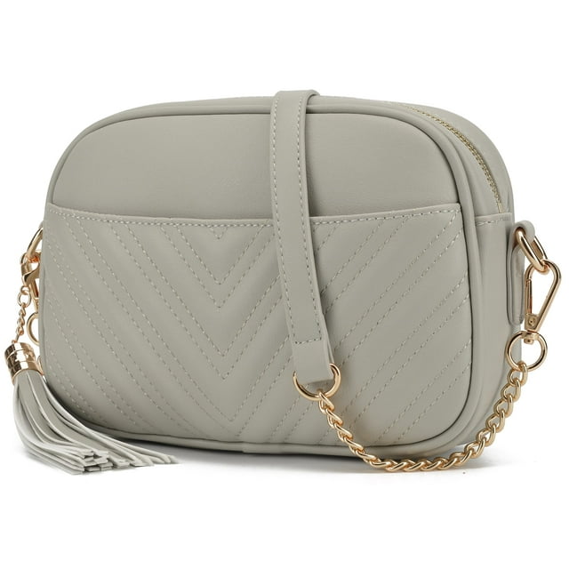 Bandolera acolchada Lola Mae, bolso de hombro en L, gris