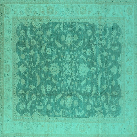 Ahgly Company Indoor Square Oriental Turquoise Blue Industrial Area Rugs, 6' Square