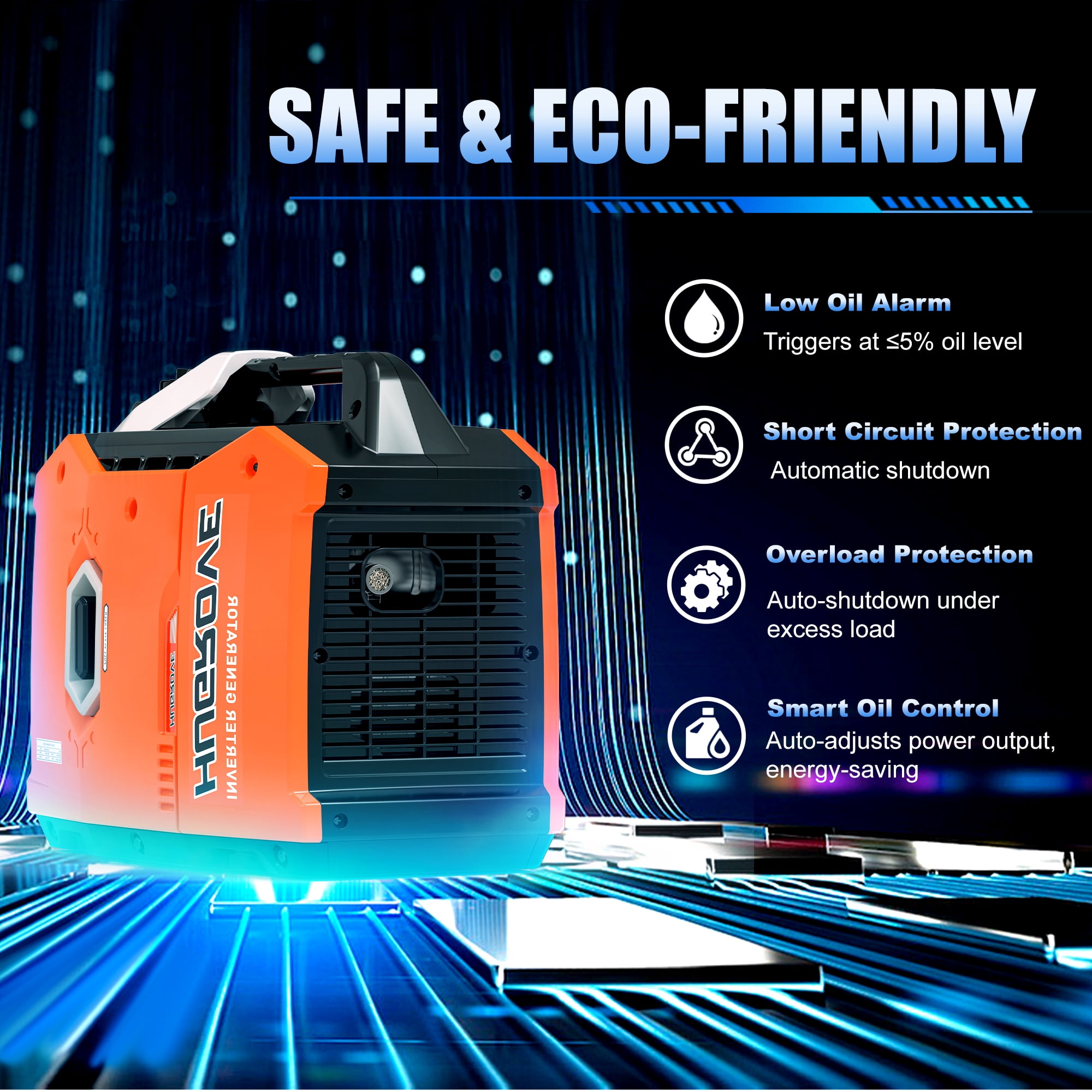 2200W Invertor Generator for Home Use, Camping, Emergencies, 3H Runtime at Full Load, Compact & Lightweight Design