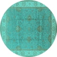 thumbnail image 1 of Ahgly Company Indoor Round Oriental Turquoise Blue Traditional Area Rugs, 5' Round, 1 of 4