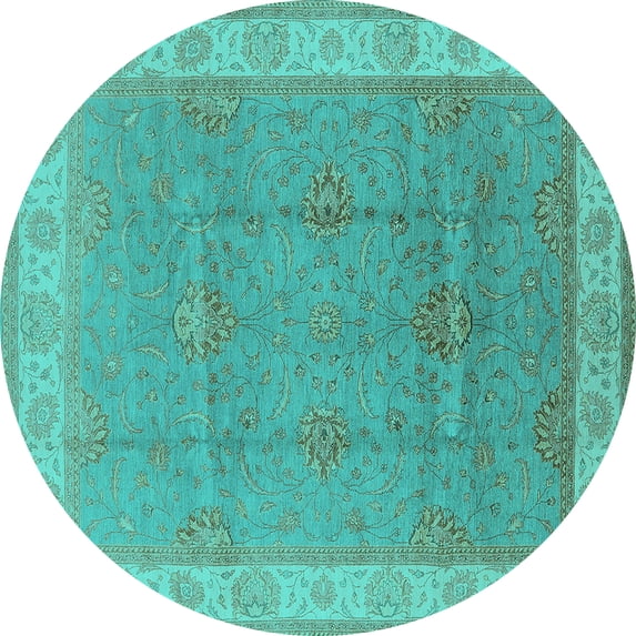 Ahgly Company Indoor Round Oriental Turquoise Blue Traditional Area Rugs, 5' Round