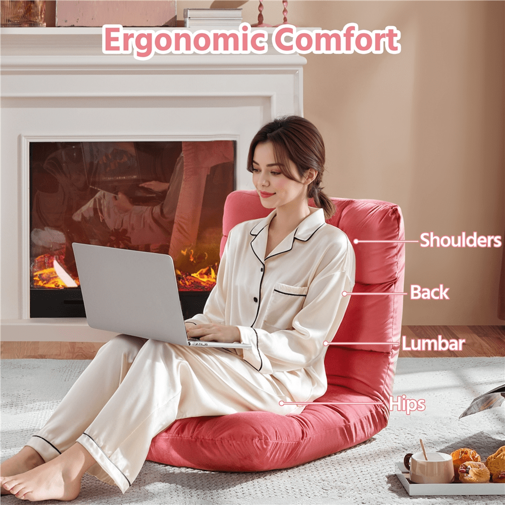 Alden Design Floor Folding Gaming Sofa Chair with 14 Adjustable Positions, Pink