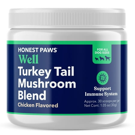 UPC: 0850014320461 | Honest Paws Dog Digestive and Immunity Booster – Turkey Tail Mushroom Blend – Shiitake  Reishi  Maitake Mushroom Extract Formula – (1.05 oz)