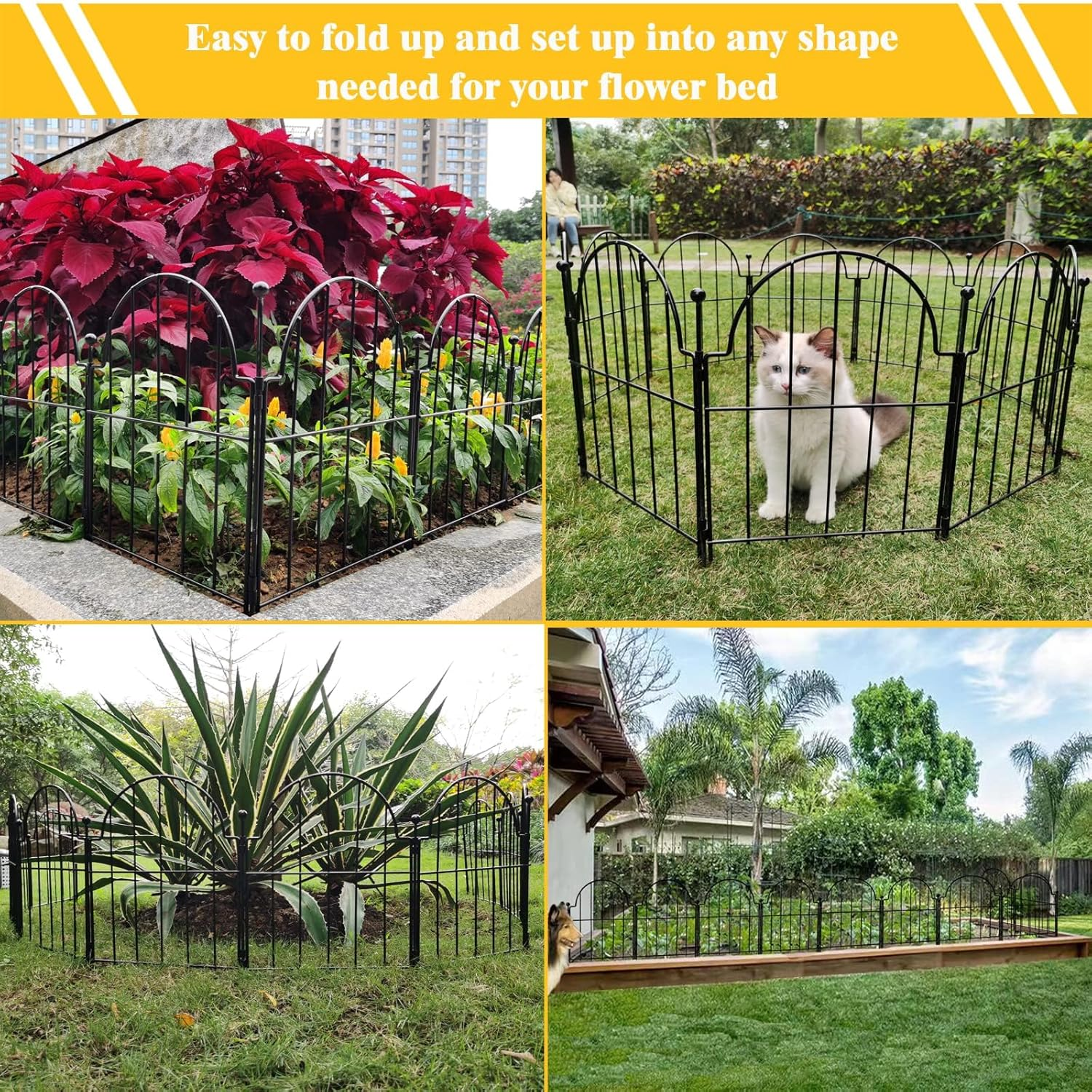 10Pcs Decorative Garden Fence, Rustproof Metal No Dig Garden Fencing Border, Total 22 in(H) x 10.83 ft(L) Outdoor Animal Barrier,Arched