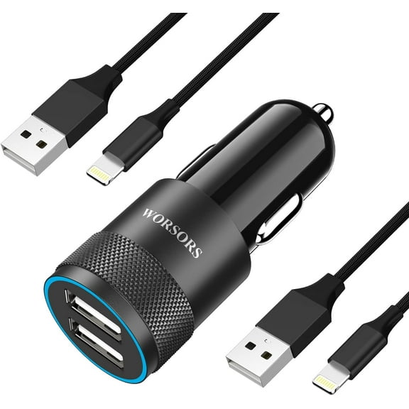 [Apple MFi Certified] Fast Car Charger, Dual USB 4.8A Rapid Charging Power Adapter with 2 Pack 3Ft Lightning Carplay Cable Cord Compatible for iPhone 14/13/12/11/Pro Max/XS/XR/X/8 Plus/7/SE, iPad