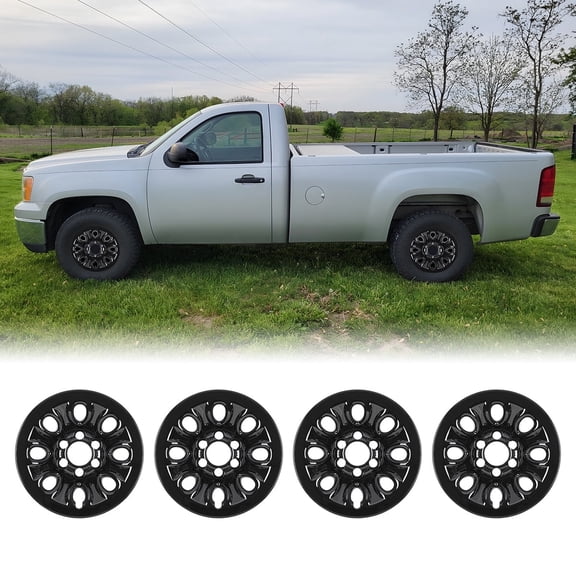 4 Pack Hubcap 17" Steel Wheel Skins for 2005-2013 Chevy Silverado 1500 / GMC Sierra 1500,for 2007-2013 Chevy Suburban 1500 / Tahoe / Avalanche 1500,2009-2014 Chevy Express Van 1500,Black Lacquer