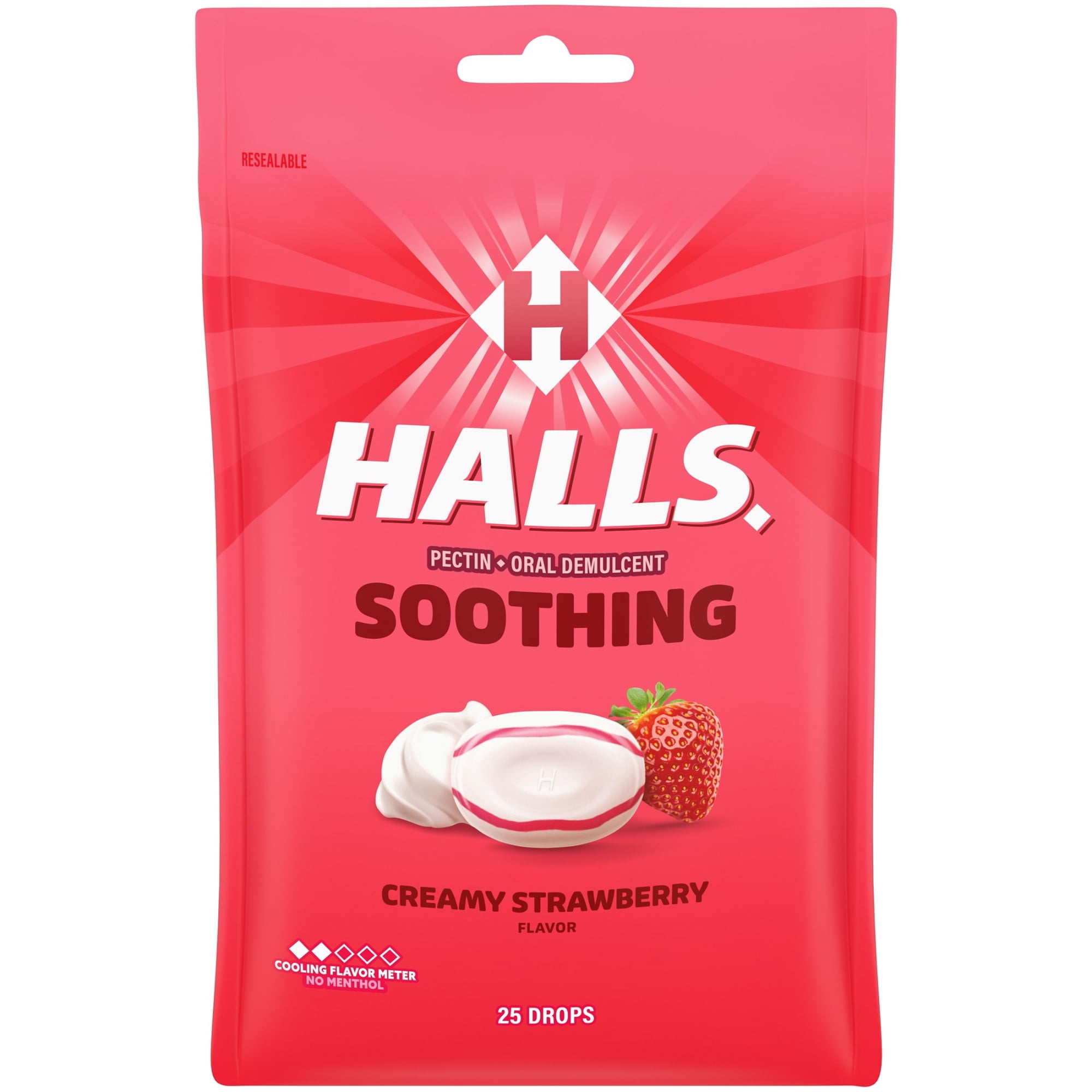 HALLS Soothing Creamy Strawberry Throat Drops, FSA/HSA Eligible, 25 Drops
