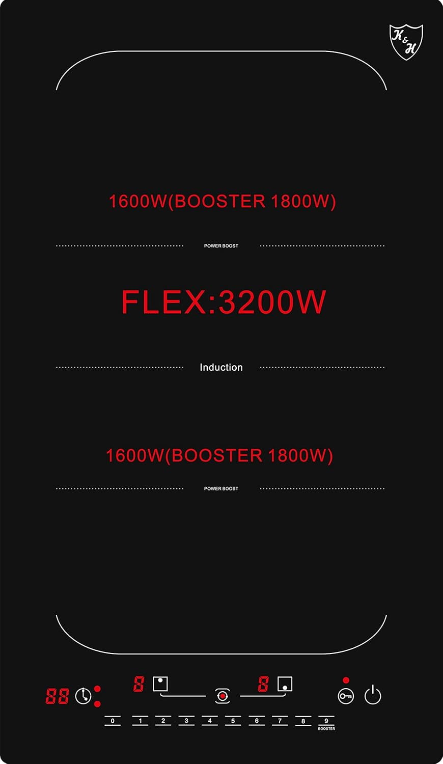 K&H 2 Burner 12 Inch Built-in Induction FLEX BURNER Electric Stove Top Ceramic Cooktop 240V 3100W INDV-38FX