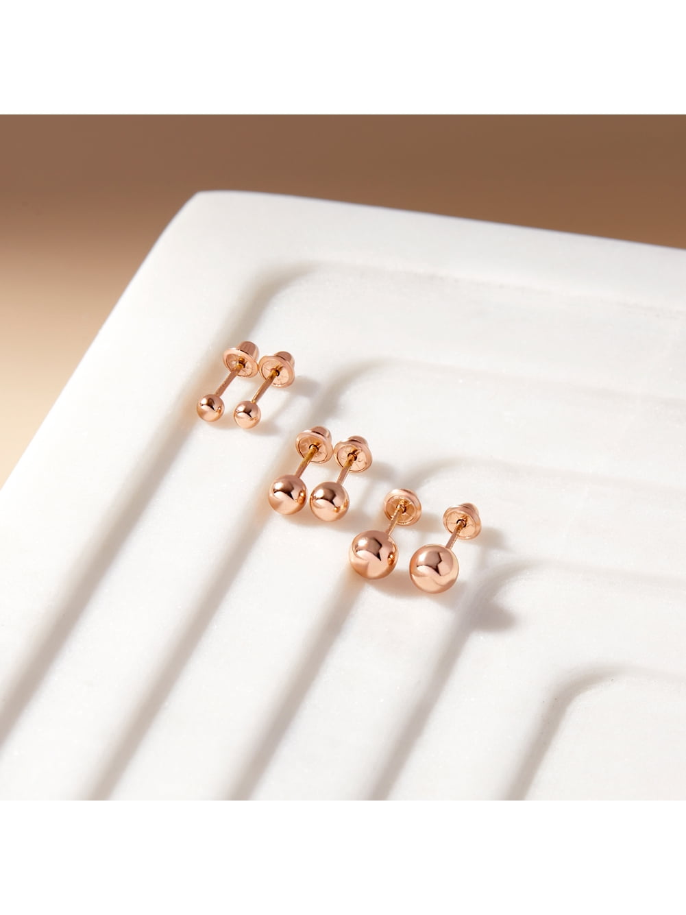 14k Rose Gold 4mm Plain Ball Earrings with Safety Screw Backs for Little Girls