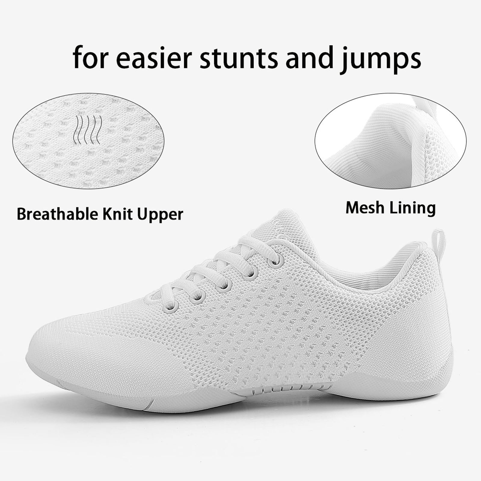 GlideMoves White Cheer Shoes Girls lightweight Dance Sneakers Women Training Competition Tumbling Athletic Mesh style breathable Little Kid Size 13