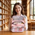 thumbnail image 3 of Large Capacity Pencil Case 4 Compartments, Expandable Multi Layer Pen Bag with Slots, Oxford Cloth Stationery Organizer for Students School Office Art Supplies Pink, 3 of 4