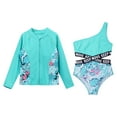 thumbnail image 3 of TiaoBug Kids Girls Print Swimsuit Rash Guard Set Long Sleeve Tops with One Shoulder Bodysuit Swimwear Surfing Bathing Suit Beachwear Zipper Leaf 16, 3 of 7