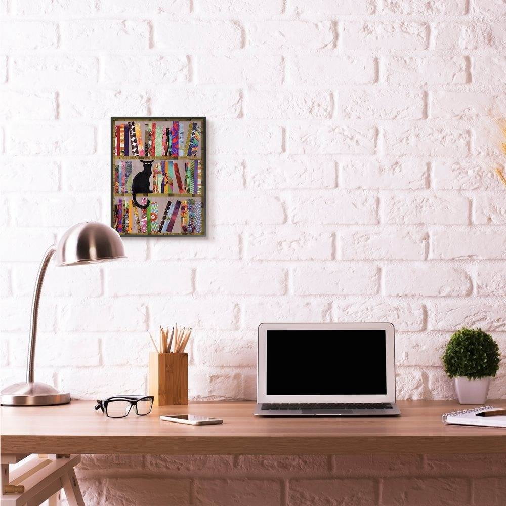 Stupell Industries Bookcase Cat Collage Modern Design Framed Giclee Texturized Art by Artpoptart