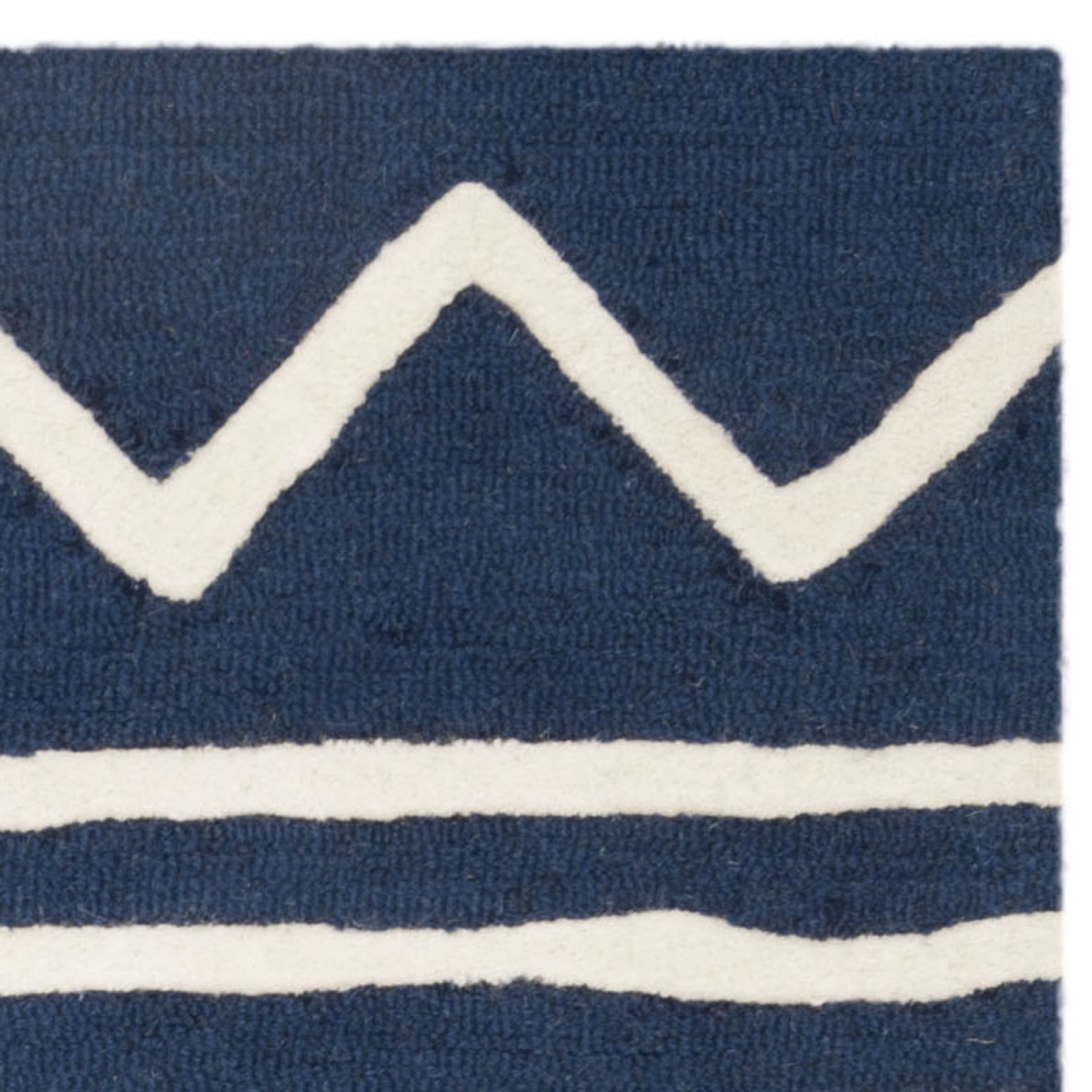 Safavieh  Handmade Kids Samra Wool Rug Navy/Ivory 5'  x  5' 5' Square Indoor,Handmade Kids Room,Living Room,Bedroom Ivory Square