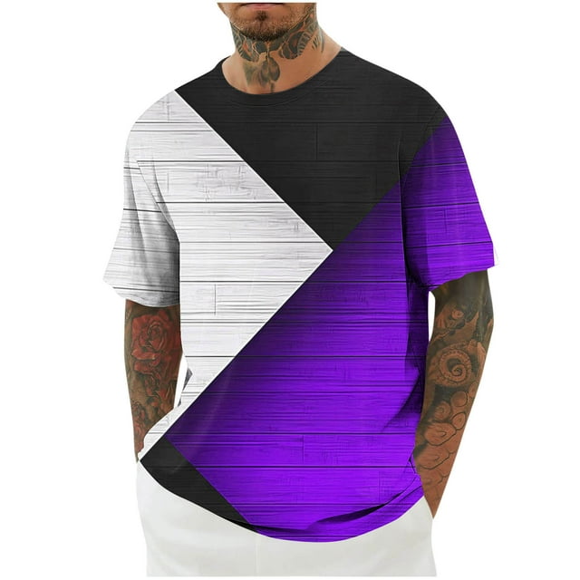 Mens Camisas de Manga Corta Impresión Casual Deportes Cuello Redondo Blusa, Poliéster Ligero para la Primavera Verano Al Aire Libre Uso Diario