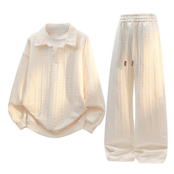 FASHOFT Men's Sweatsuit 2 Piece Tracksuits Baggy Pullover Sweatsuit Loose Fit Sweatpant Young Men Outfits Set Beige L