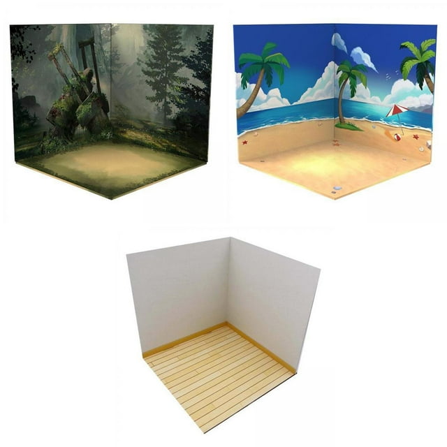Fondo de figuras de acción a escala 1:12 de 3 piezas, juguete de escena de vehículo, escena de modelo de diseño de diorama, paisaje de almacenamiento Bosque Playa Moderno Hugo vitrina de fondo