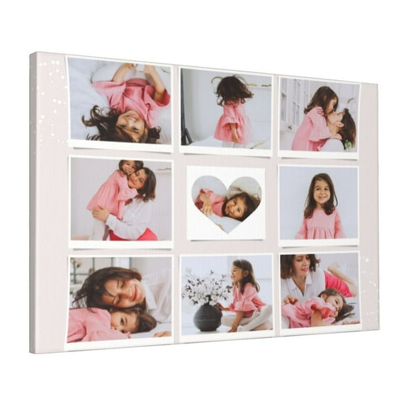 Custom Canvas Prints Pink Beige Cute Cameria Grid Heart Shaped Personalized Photo Image Collage DIY Framed Kit Wall Art Picture Room Decor 16x20 inch