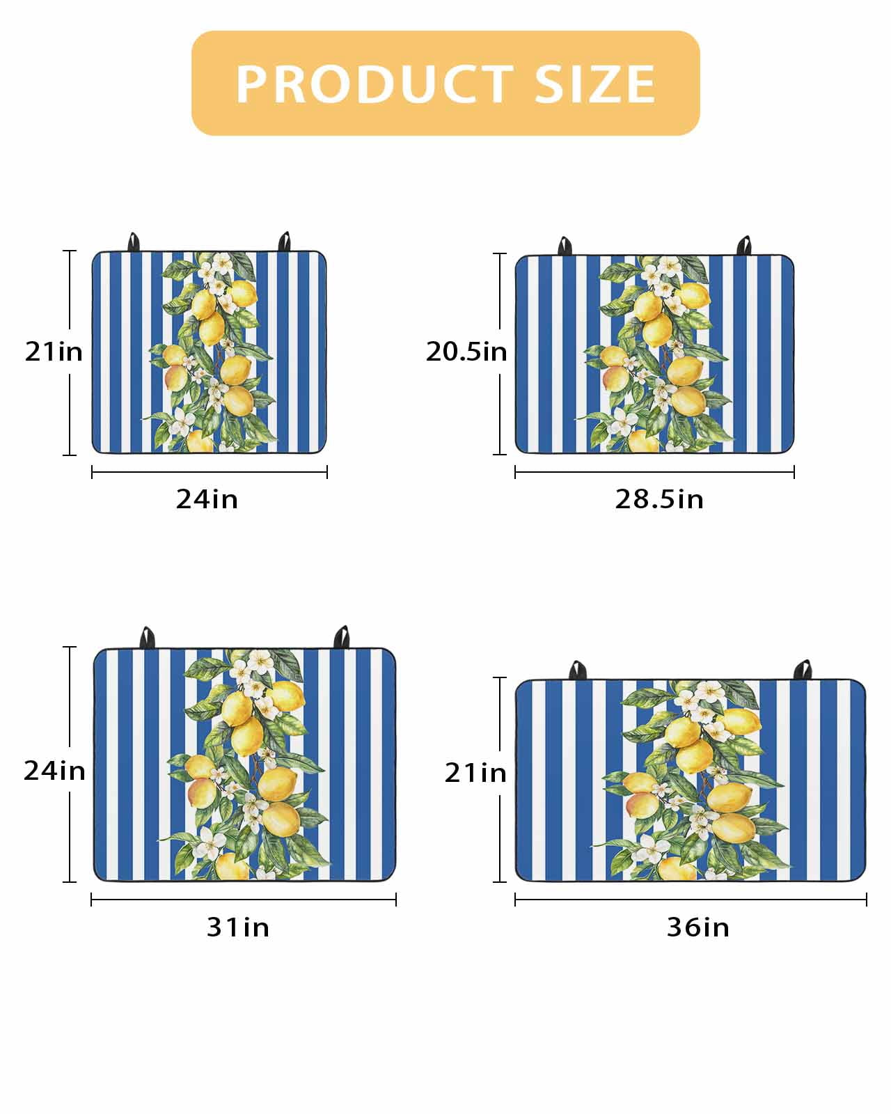 nqOlkjepod Large Induction Cooktop Protector Mat 24"x21", Blue Stripes Lemon Stove Top Covers for Electric Stove, Spring Fruit Flowers Leaves Line Stove Burner Cover Mats, Glass Top Stove Cover