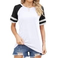 thumbnail image 6 of BiZtdJrK Athletic Tops for Women Striped Raglan Sleeve Crew Neck T Shirts Lightweight Stretch Workout T Shirt Loose Fit Summer Casual Tees White L, 6 of 7
