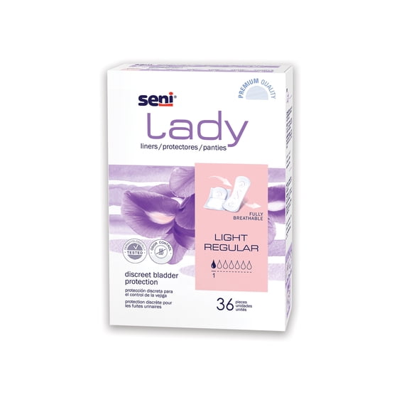 Seni Lady Light Female Incontinent Pad Regular Length 7.3 Inch Length S-1L36-PS1, 32, 216 Ct