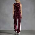 thumbnail image 6 of MLCDZ Women's Velvet 2 Piece Set Elegant V Neck Hooded Sleeveless Top and Elastic Waist Loose Fit Pants with Pockets Jogging Sets Velour Tracksuit 2000s, 6 of 7