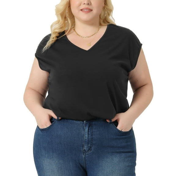 Agnes Orinda Plus Size Tops for Women Sleeveless V Neck Sequin Shoulder Tank