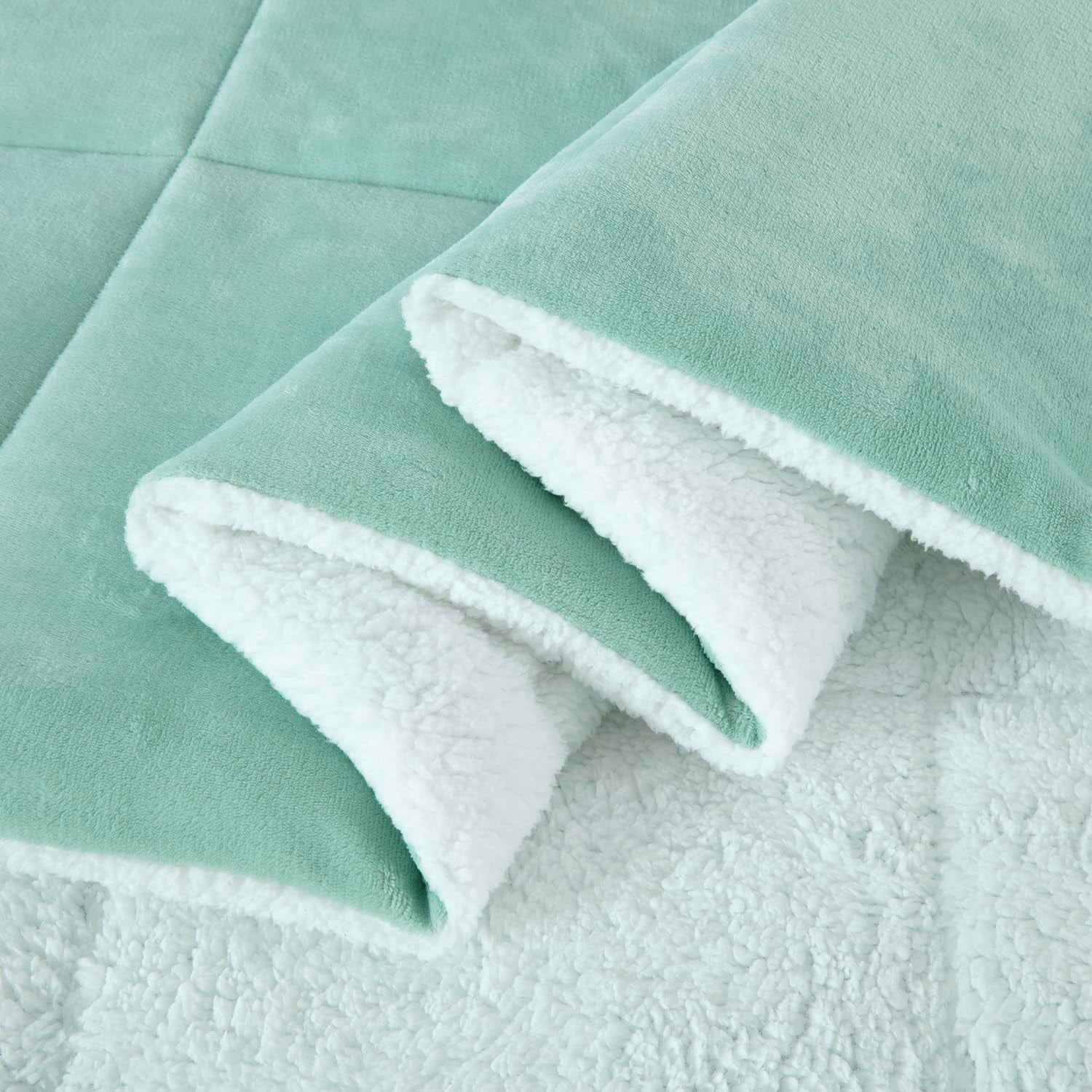 Chezmoi Collection Ultra-Soft Micromink Sherpa King Size Comforter Set with 2 Pillow Shams, Reversible Plush Bedding Comforter 3-Piece, Aqua