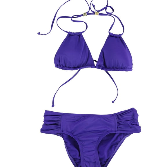 bar III Womens Triangle Side Tab 2 Piece Bikini, Purple, X-Small