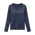 thumbnail image 4 of Hurxie Womens Shirts Long Sleeve Tops V Neck Casual Basic Tee Fall Outfits Breathable Comfort Fabric, Versatile Solid Top Navy,M, 4 of 8