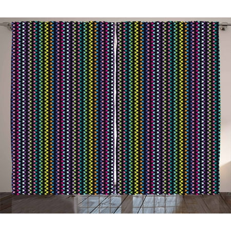 Abstract Curtains 2 Panels Set Curved Stripes With Rainbow Colors On A Dark Toned Background Modern Art Design Window Drapes For Living Room