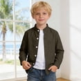 thumbnail image 2 of Boys'Long Sleeve Dress Shirt Army Green Button Down Summer School Uniform Shirts for Kids 2T, 2 of 9