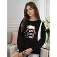 thumbnail image 2 of Woman Christmas Shirt Christmas Hat Graphic Sweatshirt Casual Long Sleeve Black Top, 2 of 6