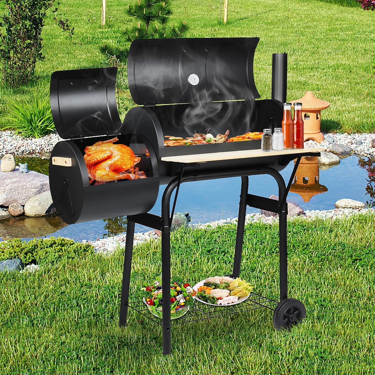 Bestgoods BBQ Charcoal Grill with Offset Smoker,Barbecue Grill for