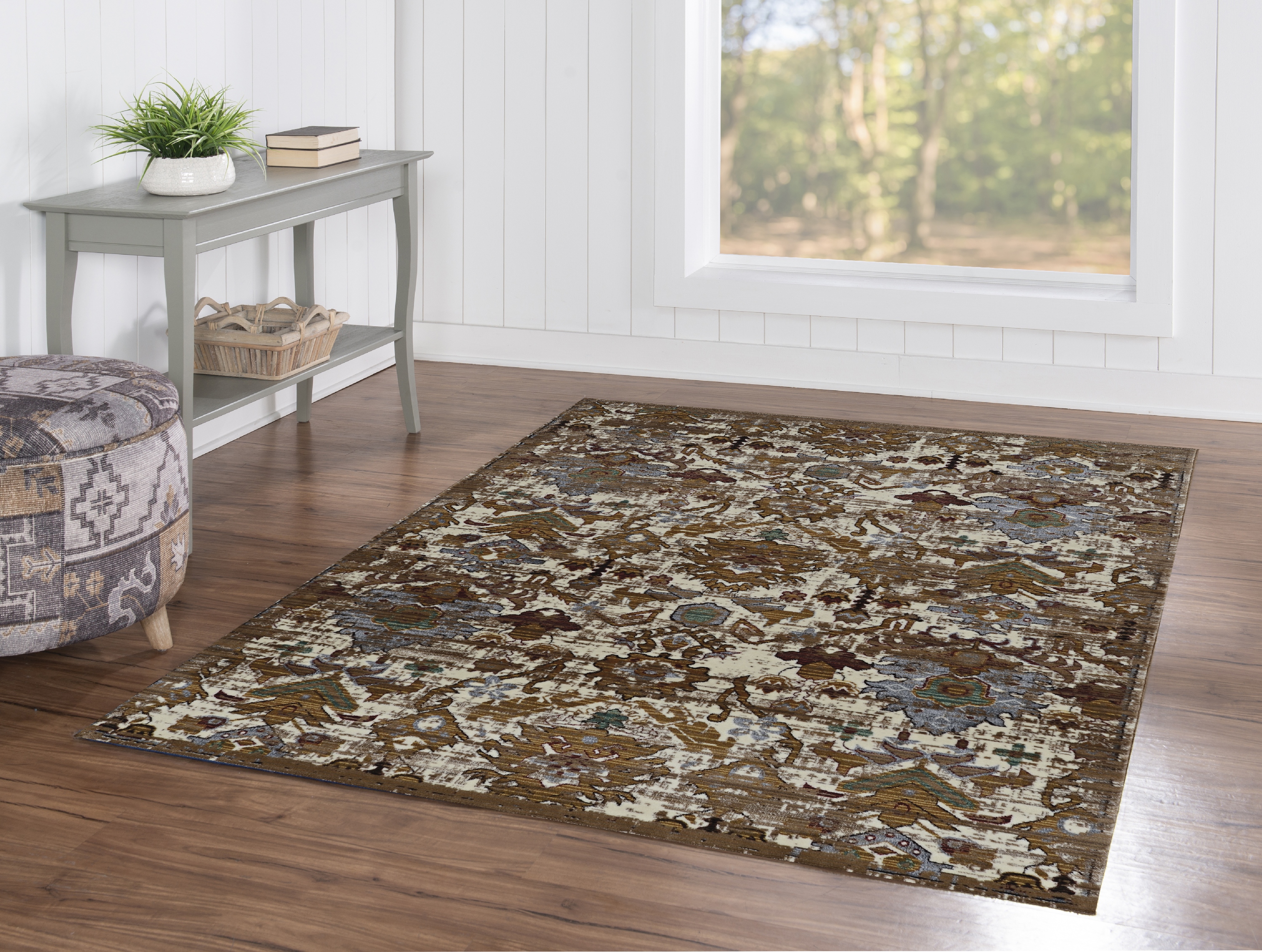 Linon Illusions Area Rug Collection, Gold and Burgundy, 3' x 5'