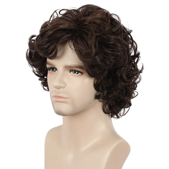 Peluca Yuehong para hombre, corta y rizada, marrón, para anime, cosplay, Halloween