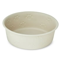 Vibrant Life Large Stainless Steel Embossed Dog Bowl, Off-White Paws