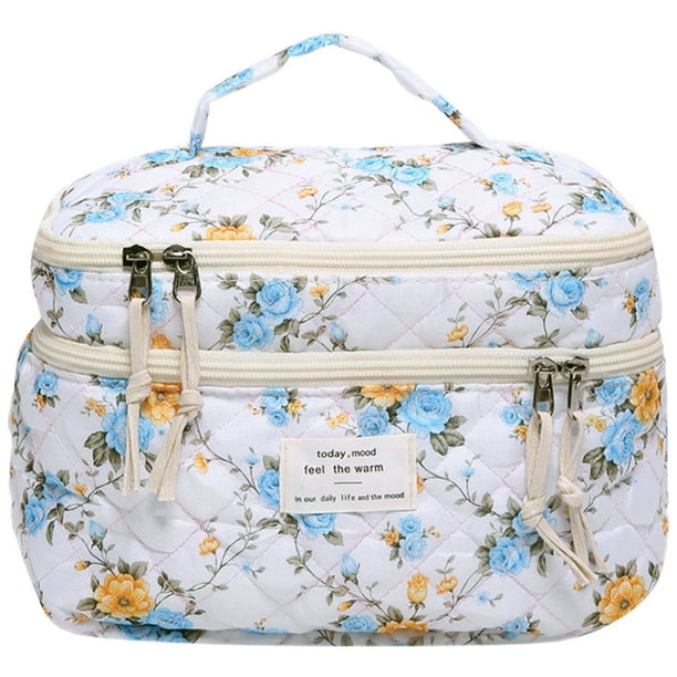 Neceser De Maquillaje Cuadros Gran Capacidad, Acolchado  Verde, Morado O Azul