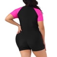 thumbnail image 4 of Agnes Orinda Women's Plus Size One Piece Swimsuits Contrast Colors Tummy Zipper Crew Neck Short Sleeve Beach Swimwear 1X Hot Pink, 4 of 6
