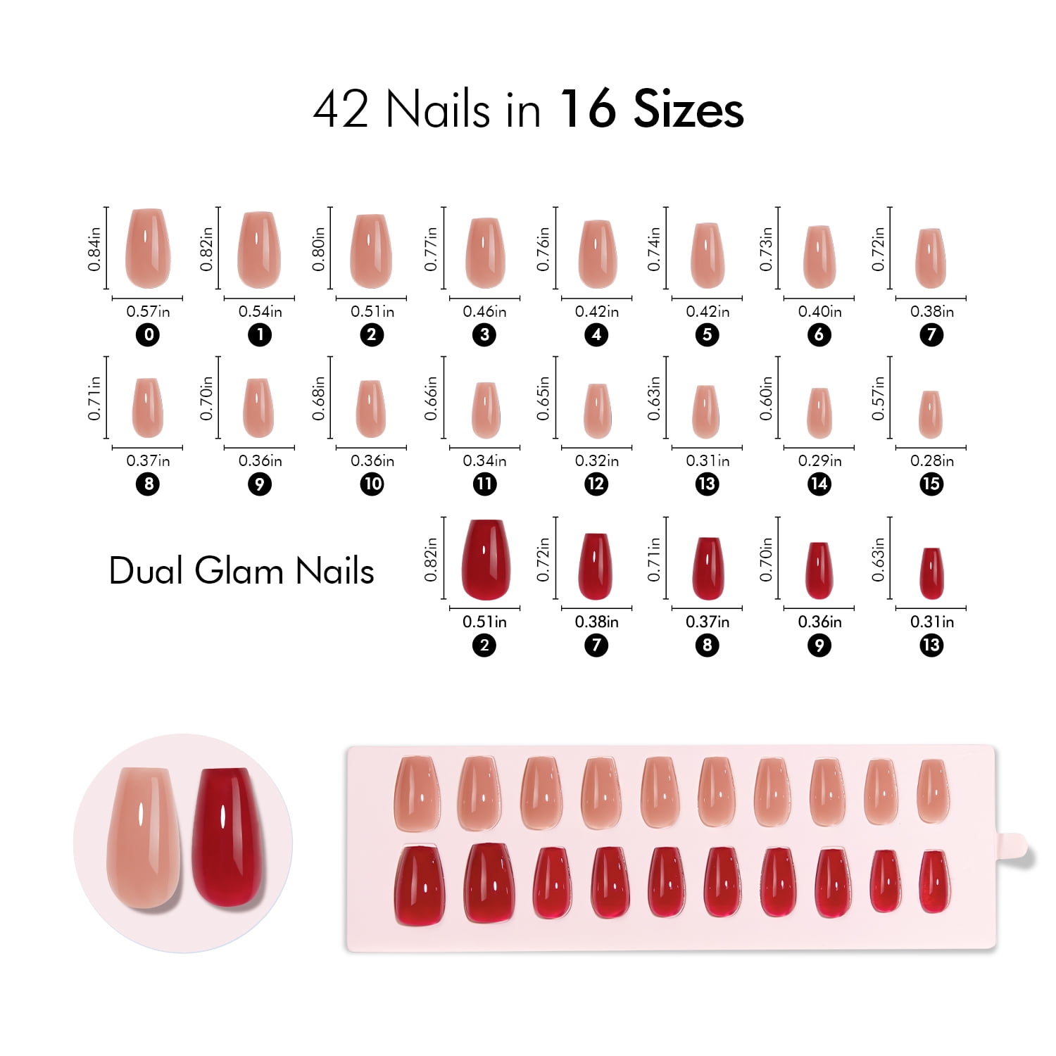 VSALON Short Coffin Press-On Nails - 42 PCS Solid Nude Pink Main Nails in 16 Sizes Red Alternative Fall Nails - Reusable Fake Nail Kit with UV Glue, Easy Tabs, Nail Glue, Remover (Stained Glass)