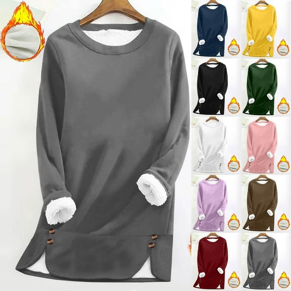 Xdegoge Womens Fleece Sweatshirts Pullover Warm Sherpa Lined Tops Long Sleeve Crewneck Thermal Winter Clothes