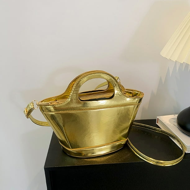 Bolsos de mano para mujer, monedero cruzado Vintage sólido, monederos de cuero Retro (dorado)