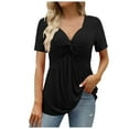 thumbnail image 2 of DuoJiaJ Womens V Neck Shirts Short Sleeve Tops Front Knotted T Shirt Casual Solid Thermal Underwear Women Black L, 2 of 5