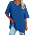 thumbnail image 1 of Plebaso T-Shirts Oversize pour Femmes Col en V Manches Mi-Longues Tee-Shirts Décontractés Confortables Tops Amples pour Femmes, 1 of 6