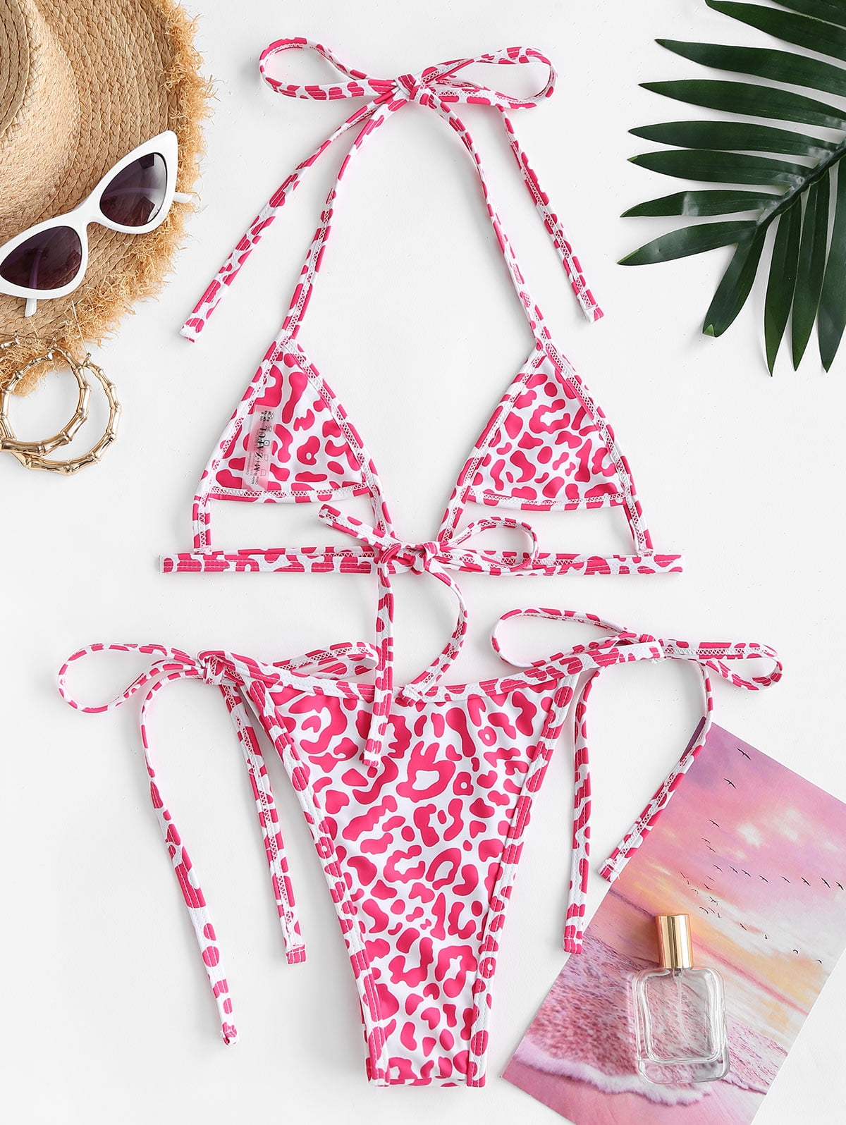 ZAFUL for Women Leopard Open Cup Tanga String Bikini Swimwear
