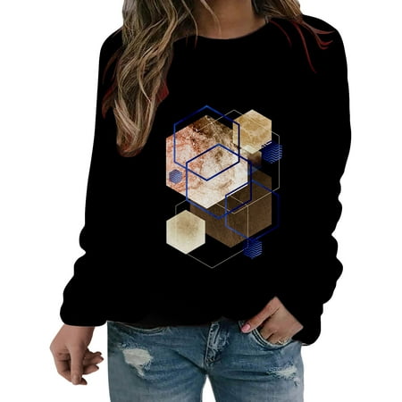 

Ziloco Long Sleeve Round-Neck Blouses & Shirts Women Long Sleeves Casual Shirts Geometric Rhombus Printing Round Neck Sweatshirt O Neck Pullover Loose Tunic Tops wo1131top Maternity Tank Top