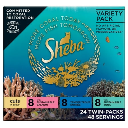 Sheba Perfect Portions Variety Pack Cuts in Gravy Cat Food, 2.6 oz Twin-Pack Trays (24 Count)