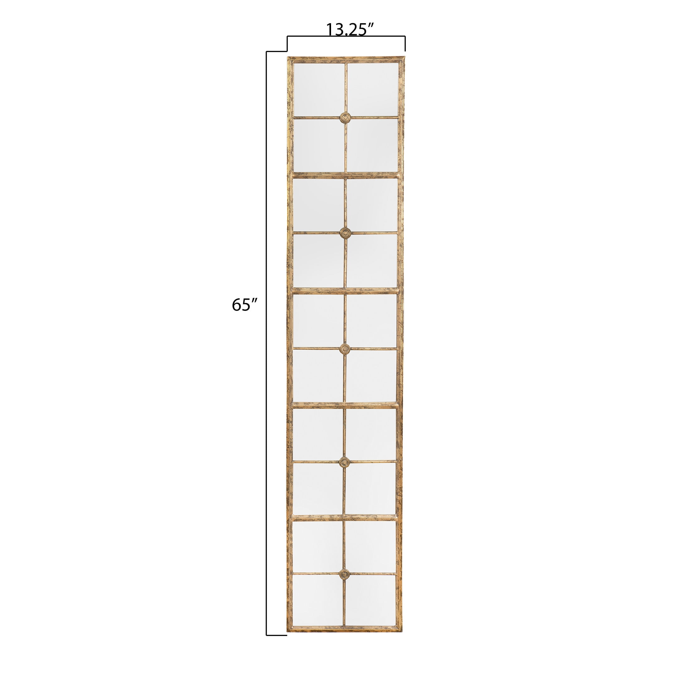 Creative Co-Op Distressed Rectangle Metal Framed Windowpane Wall Mirror, Gold